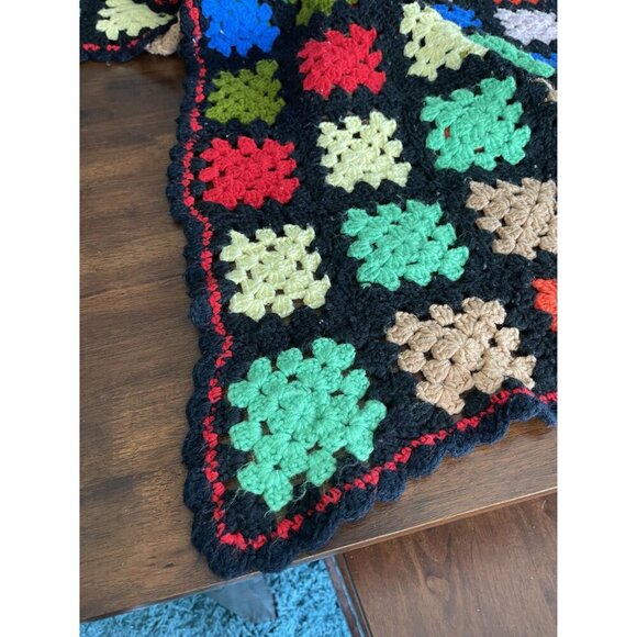 Vintage Granny Square Afghan Handmade Knitted Throw Lap Blanket - Picture 7 of 12
